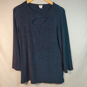 Chico's Travelers Women's Slinky Knit Long Sleeve Top Medium Navy Blue‎